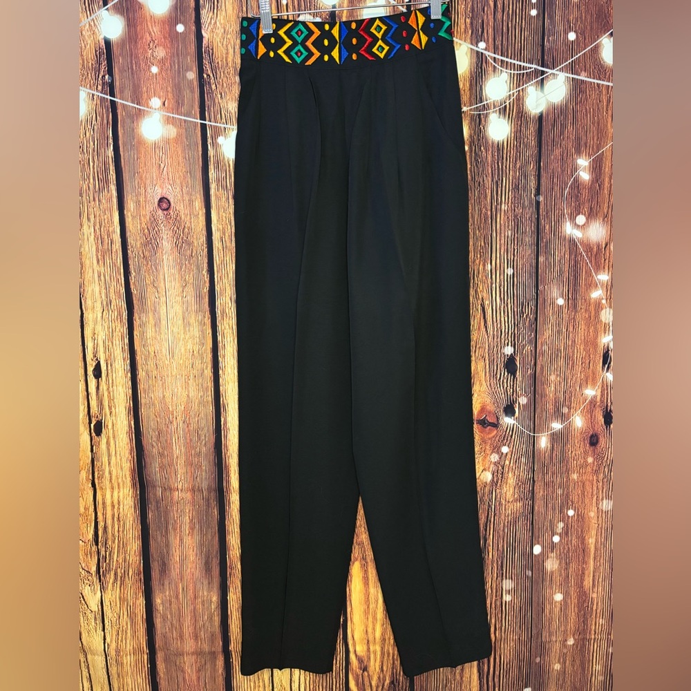 Vintage Emblem Black Women's Trousers with Vibrant Waistband